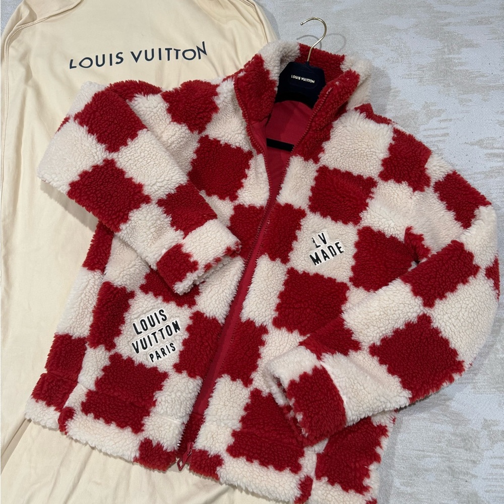Louis Vuitton Red and White Plush Puffer Jacket